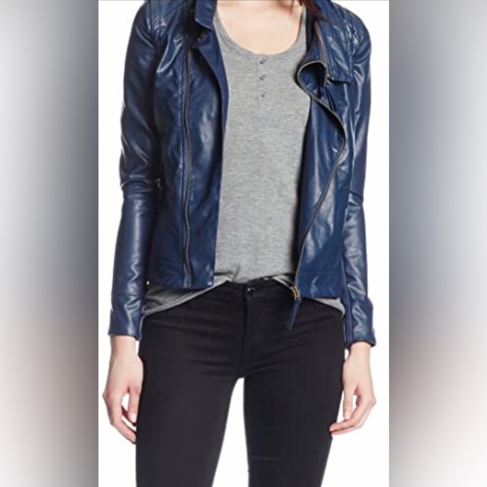 Desigual, Blue Leather Faux Jacket, Size 36